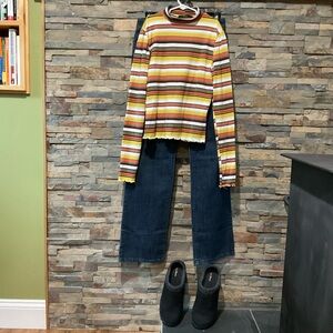 Forever 21 Multicolor Striped Moc NeckTop